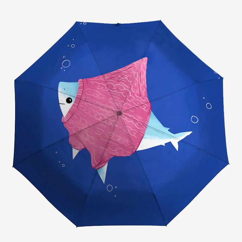 1PC Fish Sweater Pattern Automatic Folding Umbrella Portable Collapsible 8-Rib Umbrella for All Seasons, Casual Outdoor Accessory, A18