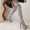 Zebra Patterned Microfiber Pointed Toe Performance Long Boots Patent Leather Platform Personalized Warmth Over The Knee Boots