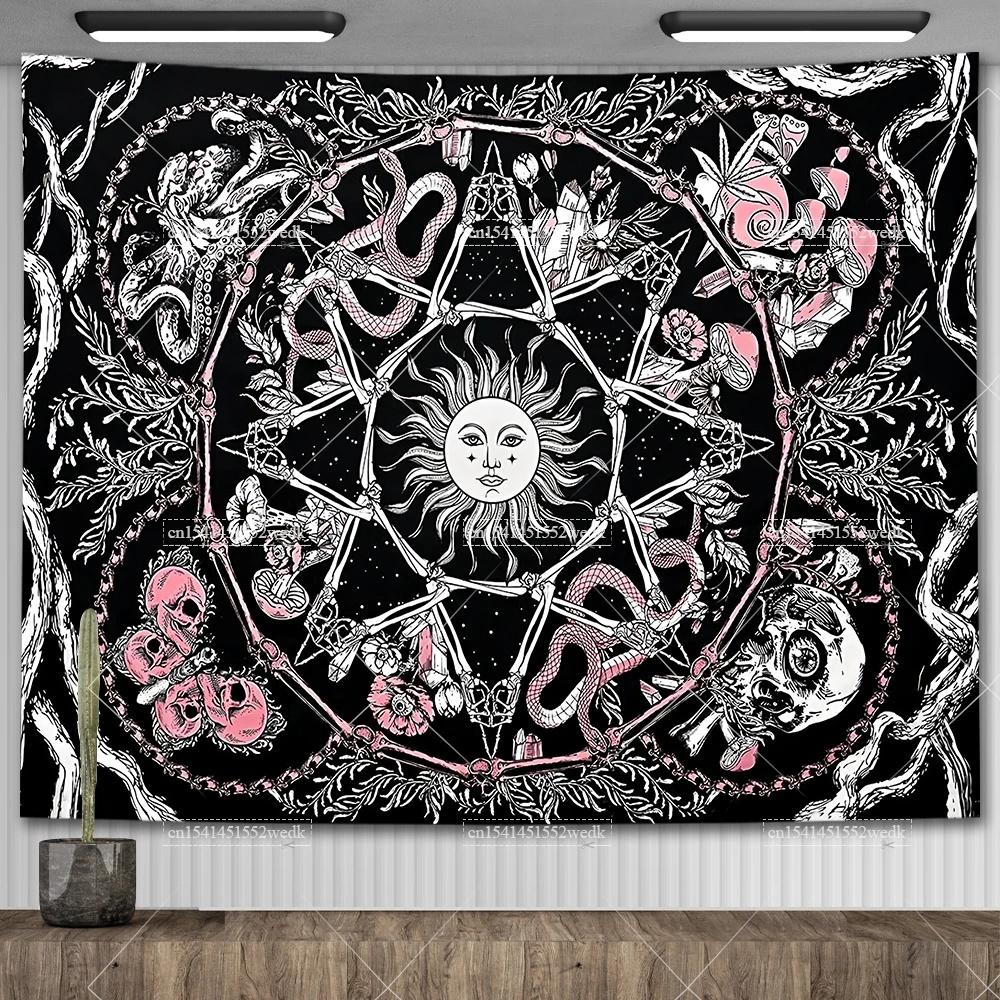 Mandala Półksiężyca Słońce Gobelin Gobelin Wiszący na Ścianie Boho Wiedźmiński Gobeliny Wystrój Pokoju Flagi Domowe
