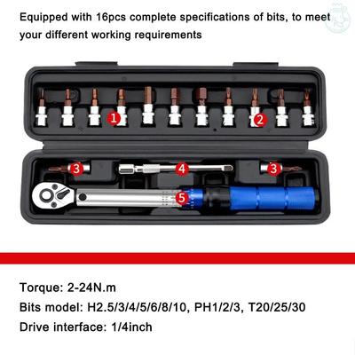 2-24N.m Torque Adjustable 1/4inch Ratchet Wrench Bike Car Bicycle Repairing Tool Quick-release Torque Wrench High Precise Torque Preset Wrenches