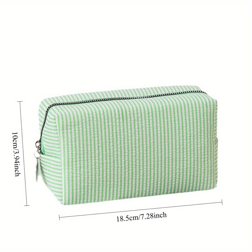 1Pc Seersucker Cosmetic Bag Hand-held Large Capacity Wash Bag Embroidered Stripes Travel Cosmetic Storage Bag for Outdoor Travel Home Storage