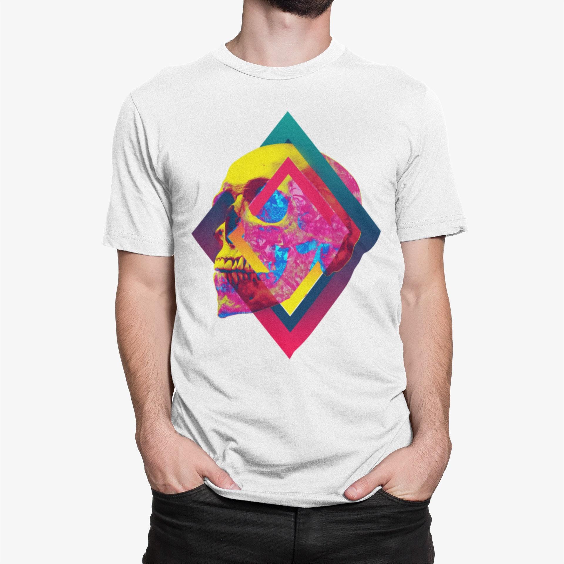 Colorful Abstract Skull Art Print Men s T-shirts Cotton Tops S белый