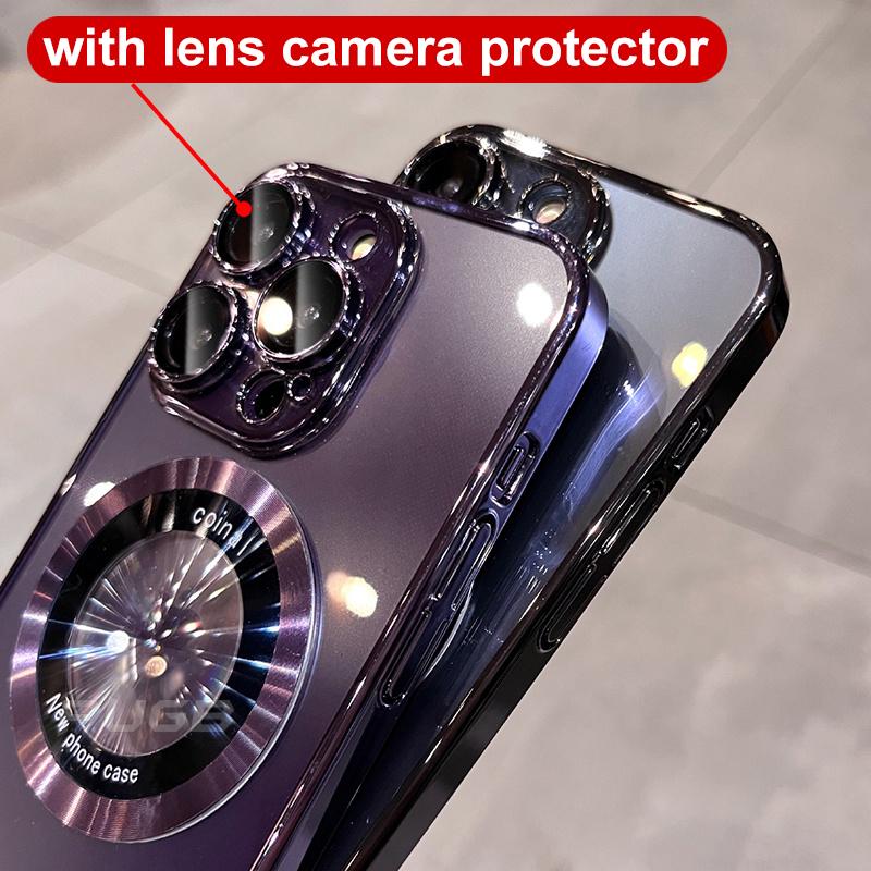 Fashion Plating For Magsafe Case For iPhone 11 13 12 14 15 Pro Max Plus  Camera Lens Protector Magnetic Wireless Charging Cover
