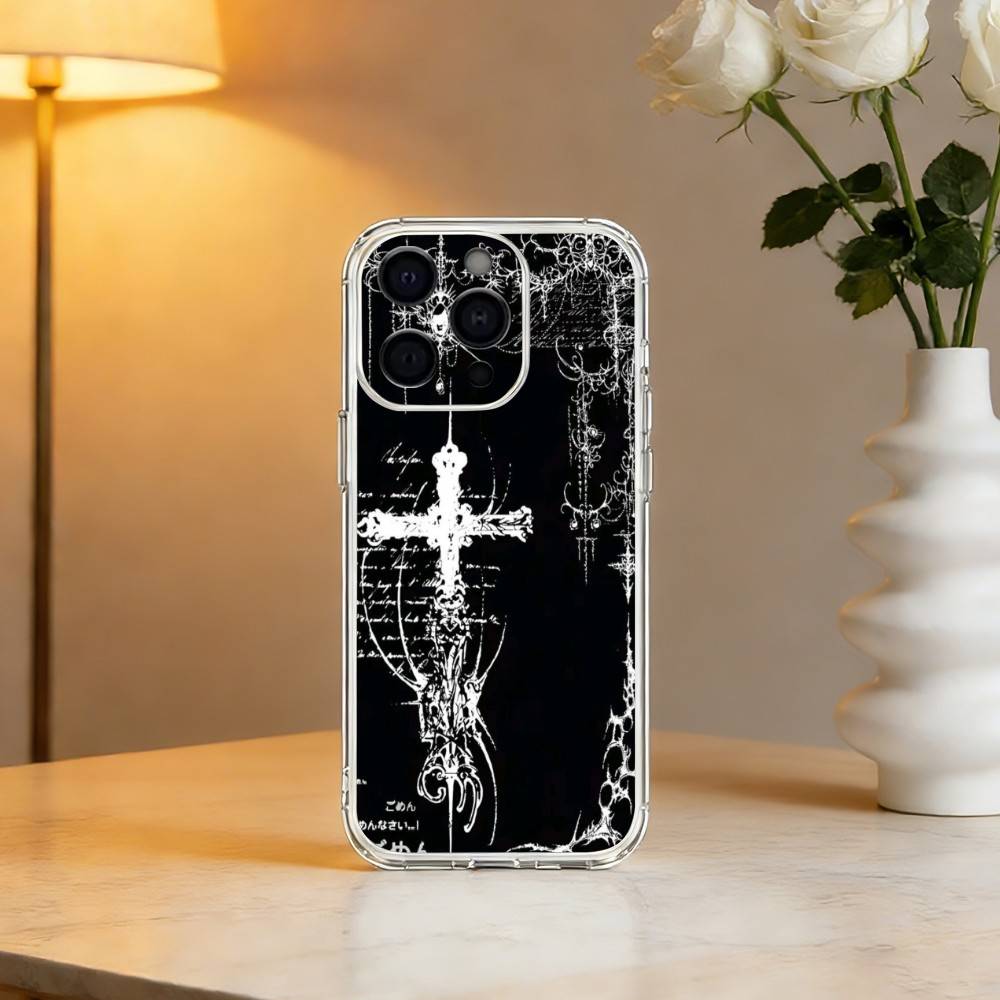 C-Cool Dark Gothic Cross Mark Phone Case For iPhone 17 16 15 14 13 12 11 Mini Pro Max Plus Transparent Cover