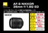 Nikon NIKKOR 35mm ED prime lens AF-S f/1.8G (full-frame compatible)