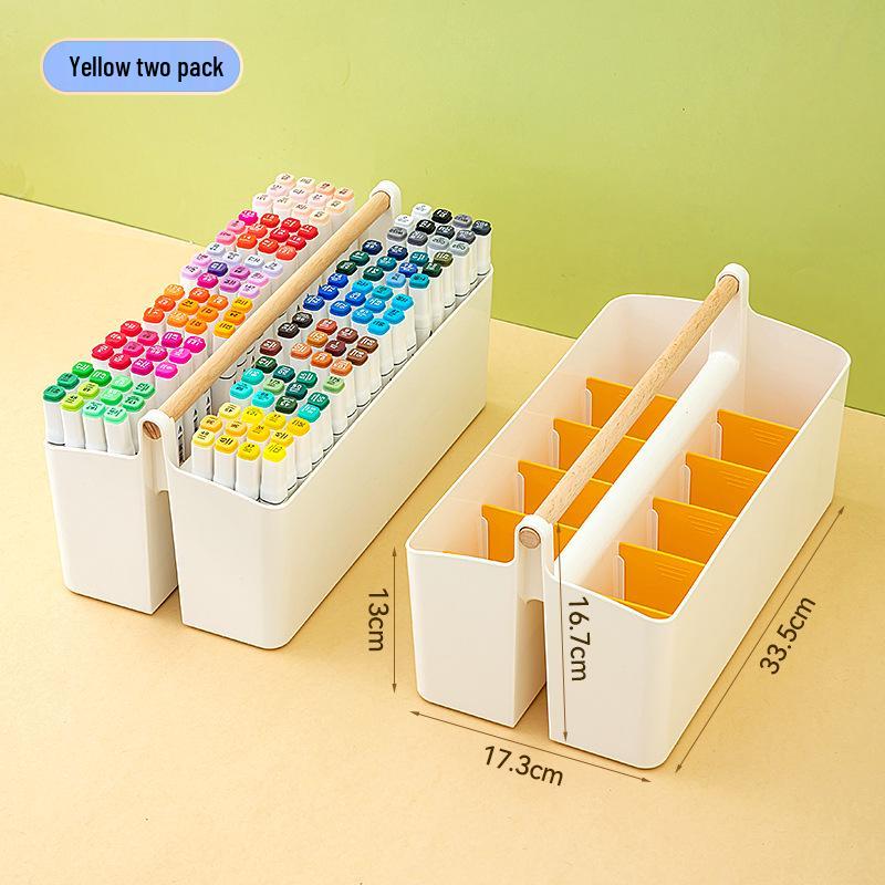 Handheld Colored Pencil & Marker Storage Box with Compartments – Large Capacity Pen & Brush Organizer for Students