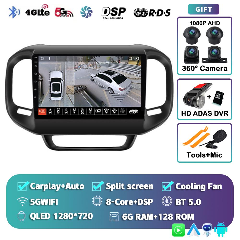 Android 14 Carplay Auto 4G+WIFI Car Radio For FIAT Toro 2017 - 2021 Multimedia Video Player Navigation GPS DSP 360 Camera Stereo