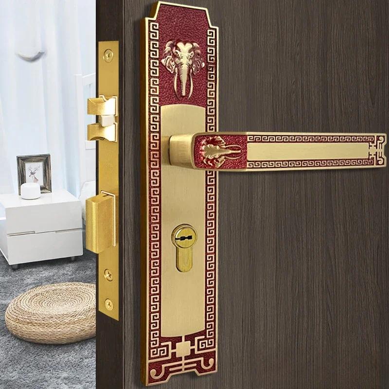 Brass Door Lock European Modern Style Bedroom Solid Wood Door Locks Silent Rose Gold Antique Lockset
