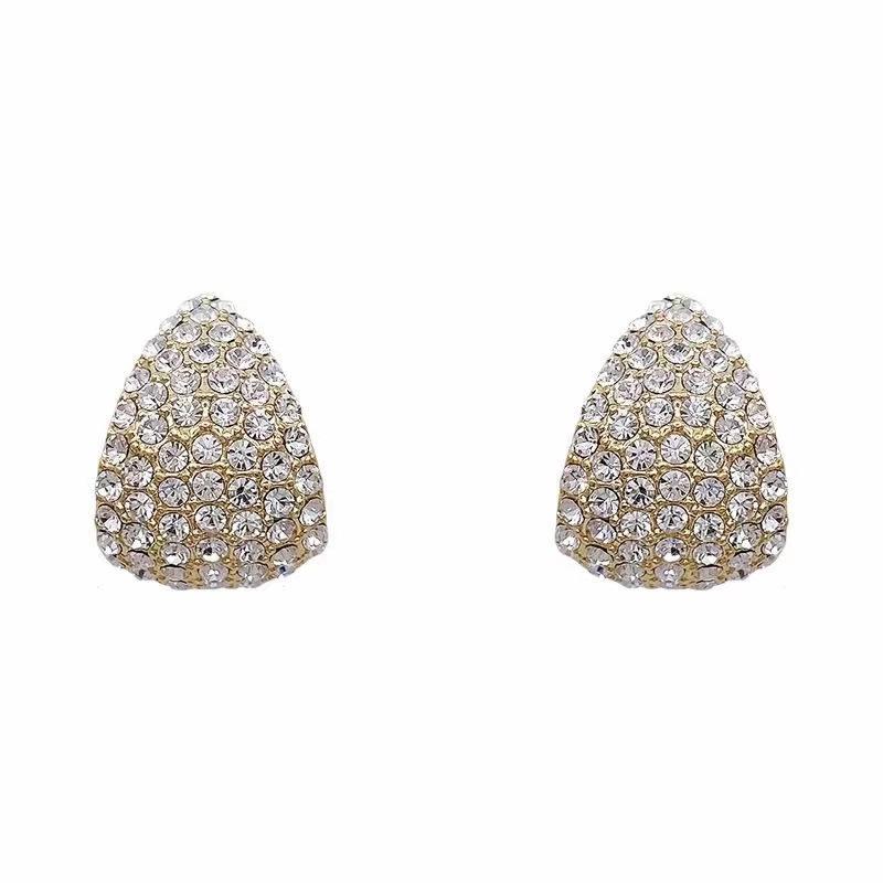 Korean Dongdaemun Minimalist Diamond Teardrop Hoop and Metal Stud Earrings for Women