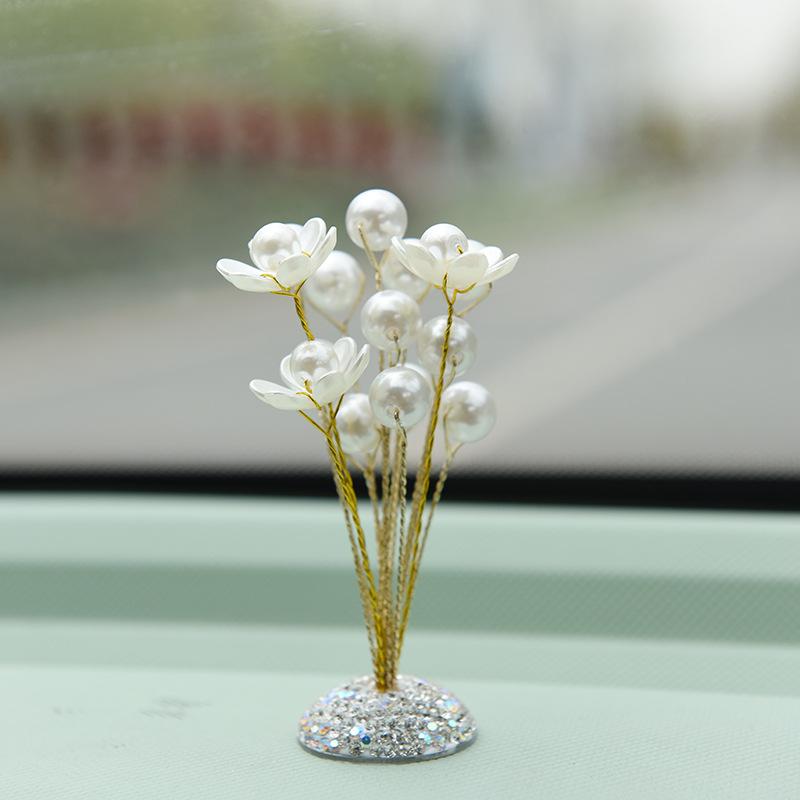 Car Gypsophila Ornament Center Console Creative Imitation Pearl Lotus Car Three Petal Flower Ornament Car Decoration Accessories