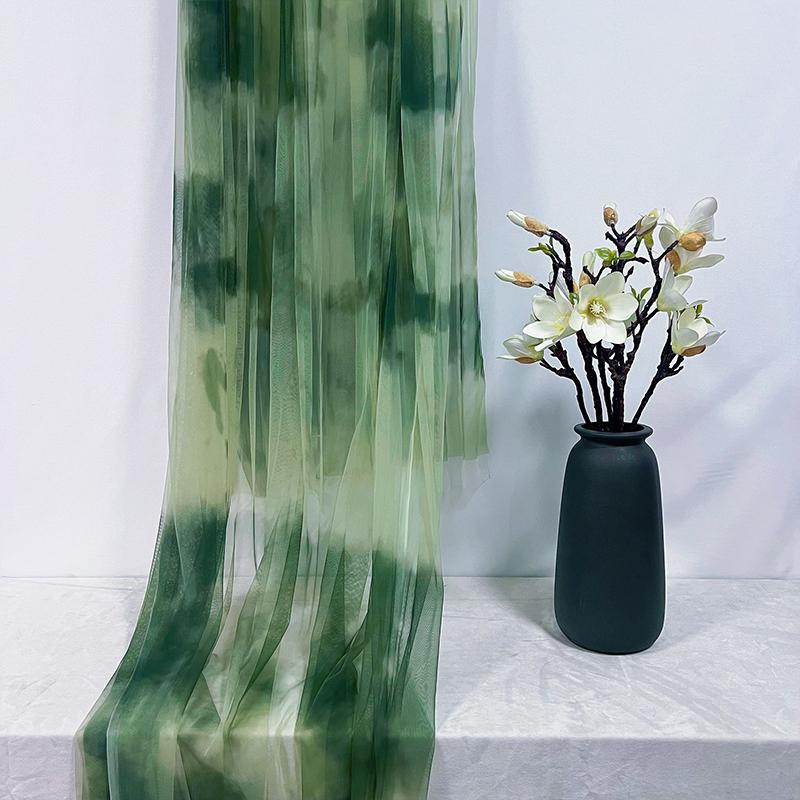 Green Chinese Gauze Cloth Background Decoration Gradient Texture Ink Ancient Style Pavilion Gauze Curtain Mesh Fabric Veil