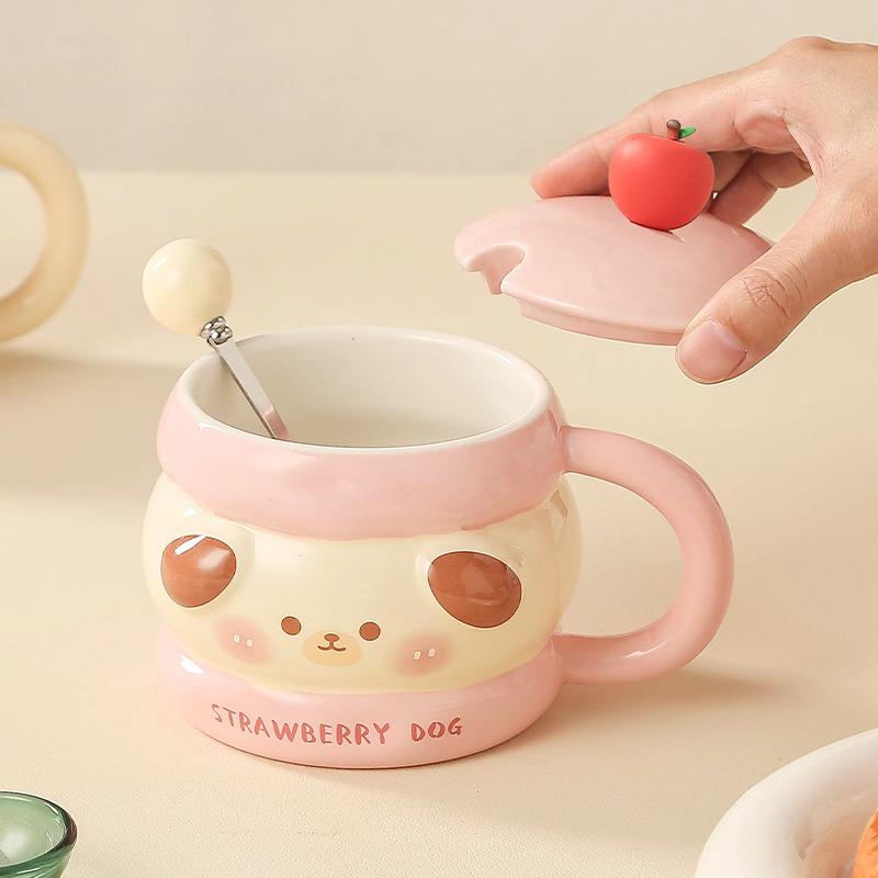 Mug with Lid Spoon Cartoon Water Cup for Household High Value Ceramic Cup Exquisite Wedding Souvenir Gift