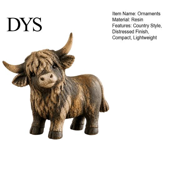 Decorative Accents for Living Room Farmhouse Highland Cow Figurine, Resin Scottish Bull Statue, Rustic Retro Animal Sculptures Tabletop Ornament,