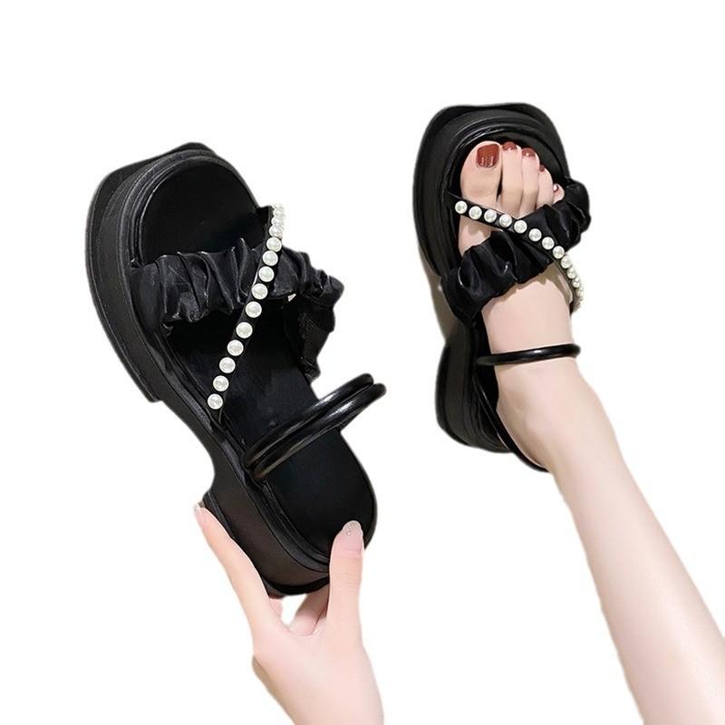 Stylish Summer Pearl Sandals For Women In Black And Beige Perfect For Every Occasion