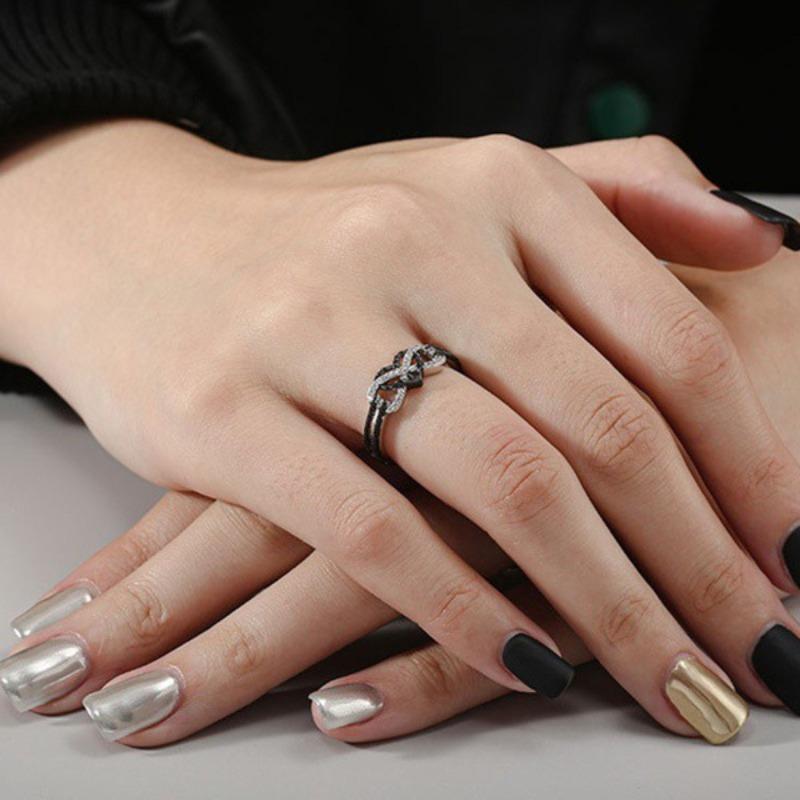 Huajie Women's Rose Heart Shape Two Tone Zircon Cross Rings Sweet Ladys New Ring Delicate  Accessories Trendy