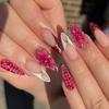 24Pcs Gold Cat Eye French Pearl Fake Nails Medium Almond Glitter Irregular Line Press On Nails