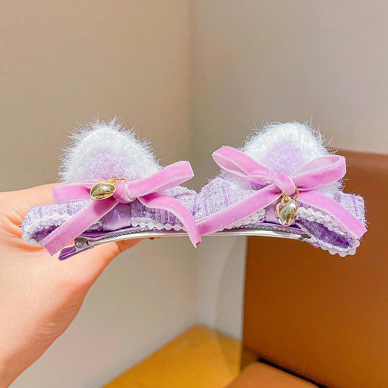 Cute Baby Cat Ear Bow Hair Clips - Winter New Plush 3D Hair Accessories for Kids, Soft & Gentle on Hair, Adorable Bangs Clips