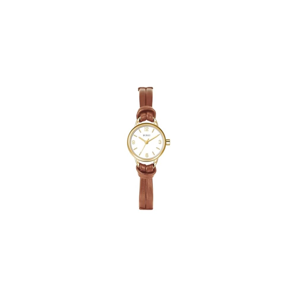 BUREI Women s Analog Quartz Watch Waterproof Leather Strap Simple Lightweight Casual Timepiece Gold Brown