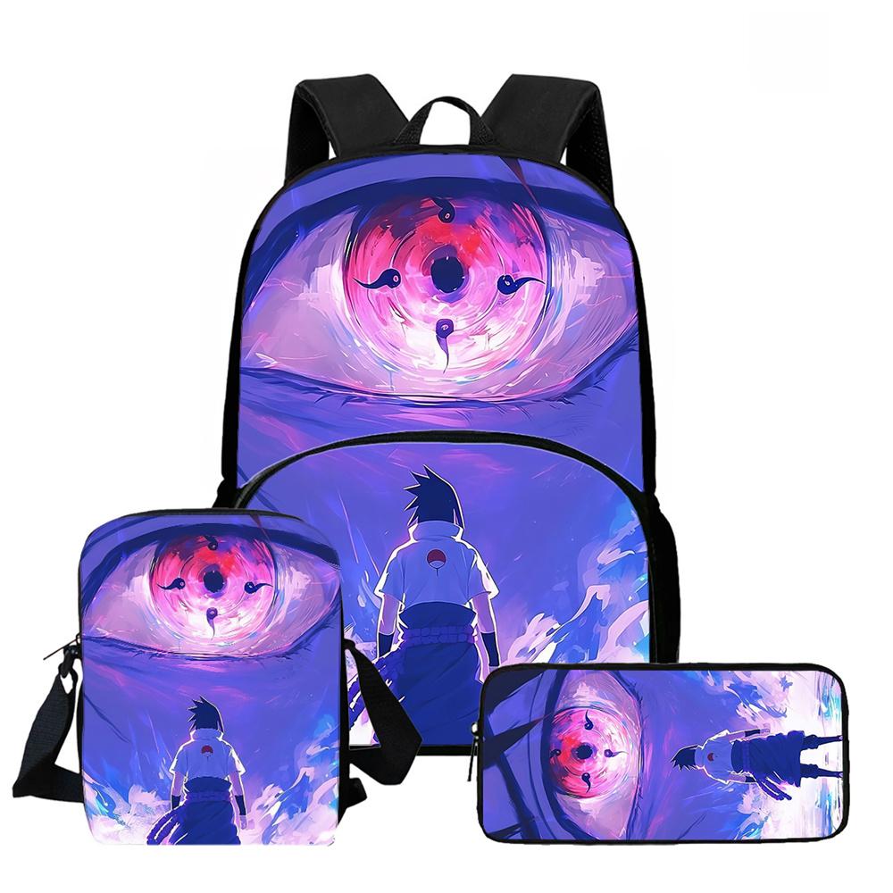 3Pcs Set School Backpack with Front Pocket, Crossbody Bag & Pencil Bag, Cartoon NARUTO, Lightweight for Boys & Girls Ages 6-10