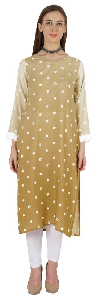 Bimba Printed  Designer  Kurta  For Womens Straight Kurti V-Neck Ethnic  Traditional  Wear - Cotton
