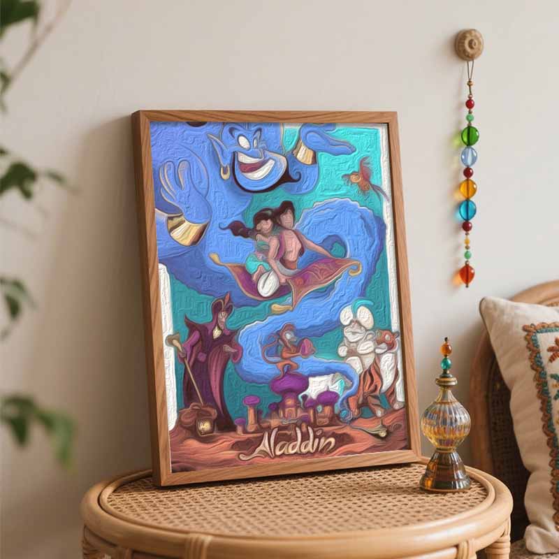 Disney Aladdin Movie Oil Art Painting Kit Home Wall Decor Handmade Gift  Classic Magical Adventure Scenes for DIY Living Room Craft Art