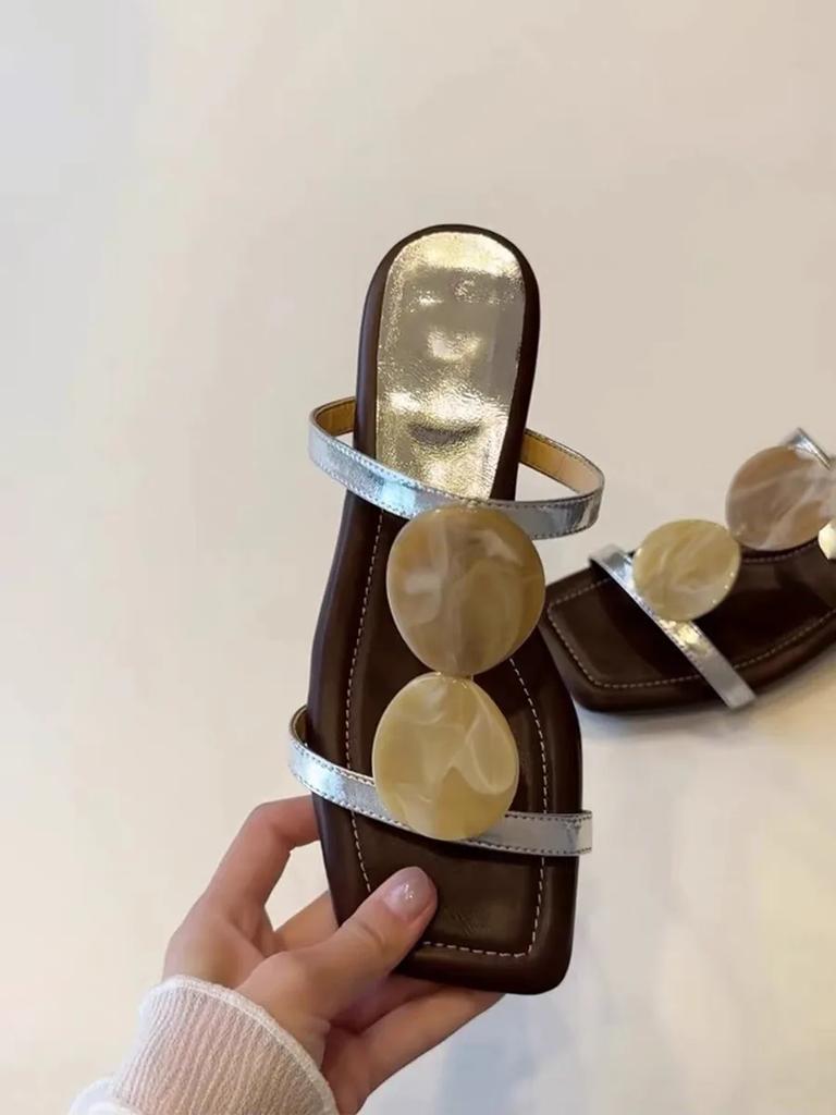 Mode Heiß - Verkaufende Sommer Muschel - Akzent Pantoletten | Stilvolle Quadratische Zehenpartie Flache Sandalen für Lässige Looks