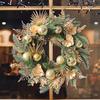 20" Christmas Wreath for Front Door Artificial Wreath with Ball Ornaments Golden Flowers Leaves