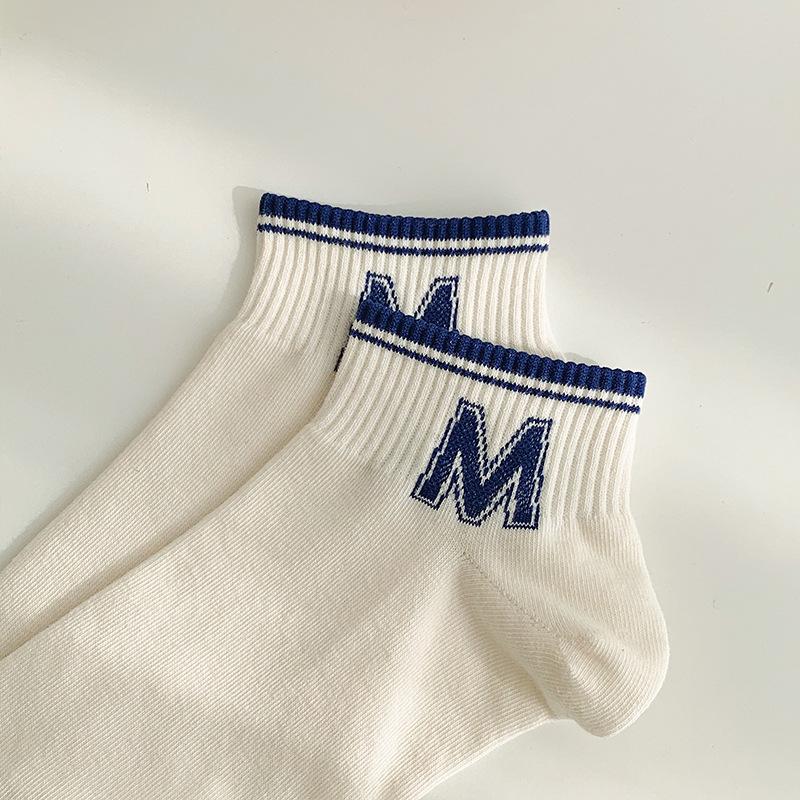 Striped socks for women, low-top ship socks, breathable navy style sports cotton socks, spring and autumn short-sleeved women's socks