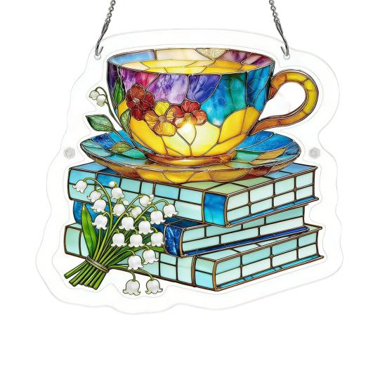 Bookish Acrylic Puzzle Suncatcher, Stained Glass Style Window Hanging Ornament, Hummingbird Floral Book DIY Sun Catcher Kit for Home Decor,