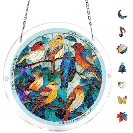 Acrylic Puzzle Suncatcher, Stained Glass Window Hanging Ornament with Double-side UV Printed Design, Colorful DIY Jigsaw Puzzle Suncatcher