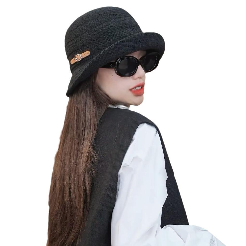 Spring and Autumn new models show small face, white wide brim warped edge temperament basin hat, French Hepburn style elegant fisherman hat children