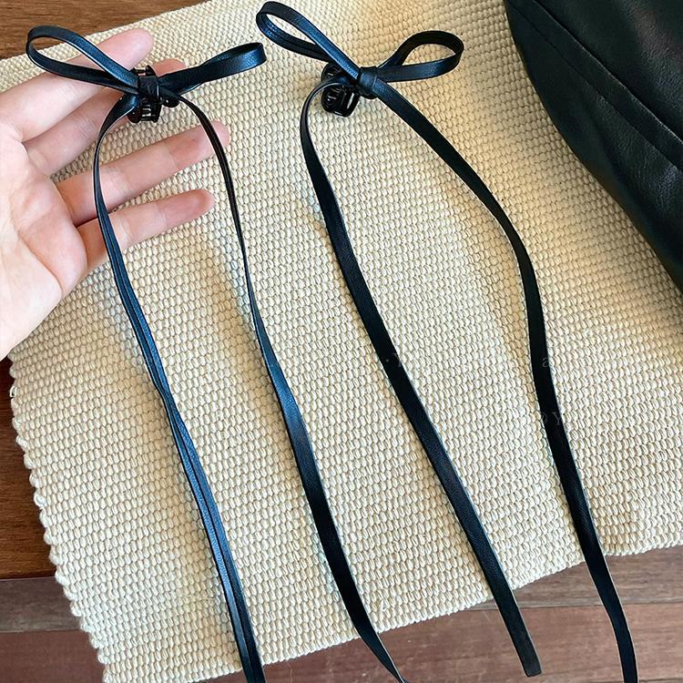 American Sweet Style Coffee Leather Bow Hair Clip for Double Ponytails