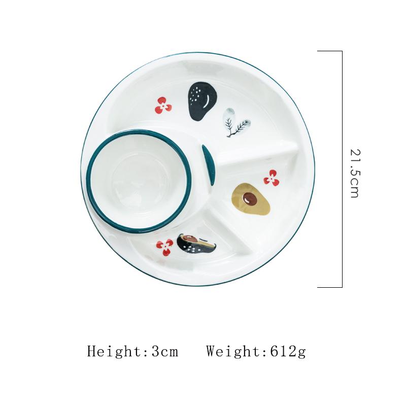 8.4 Inch Ceramic Dividing Plates Household Japanese New High Aesthetic Cartoon Print Dining Tableware Weight Loss Creative Dish