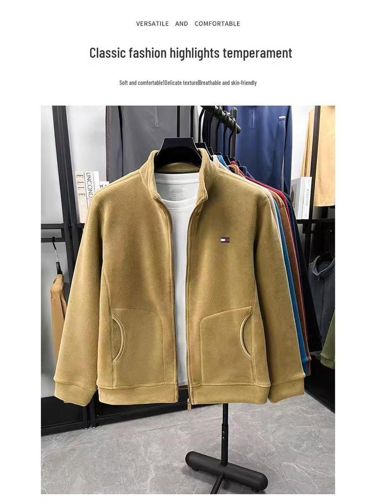 Tommy Herren Hochwertige beidseitige Fleecejacke mit Stehkragen, Warmer lässiger Winter-Hoodie mit Plus-Samt.