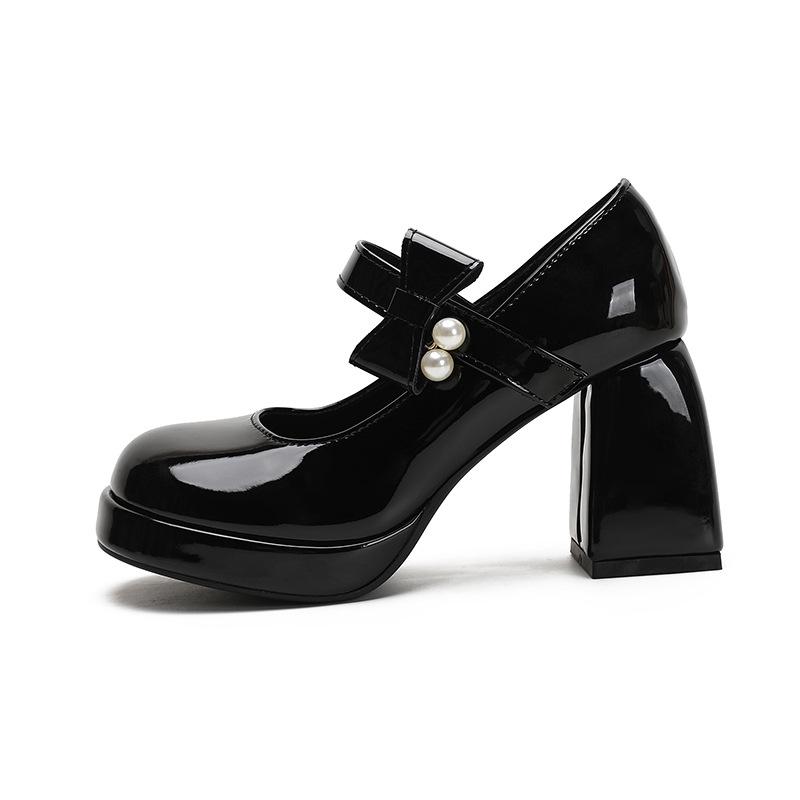 

2024 Осень/Зима Мэри Джейн на массивном каблуке Женские туфли на платформе с круглым носком и жемчугом 40 чёрный