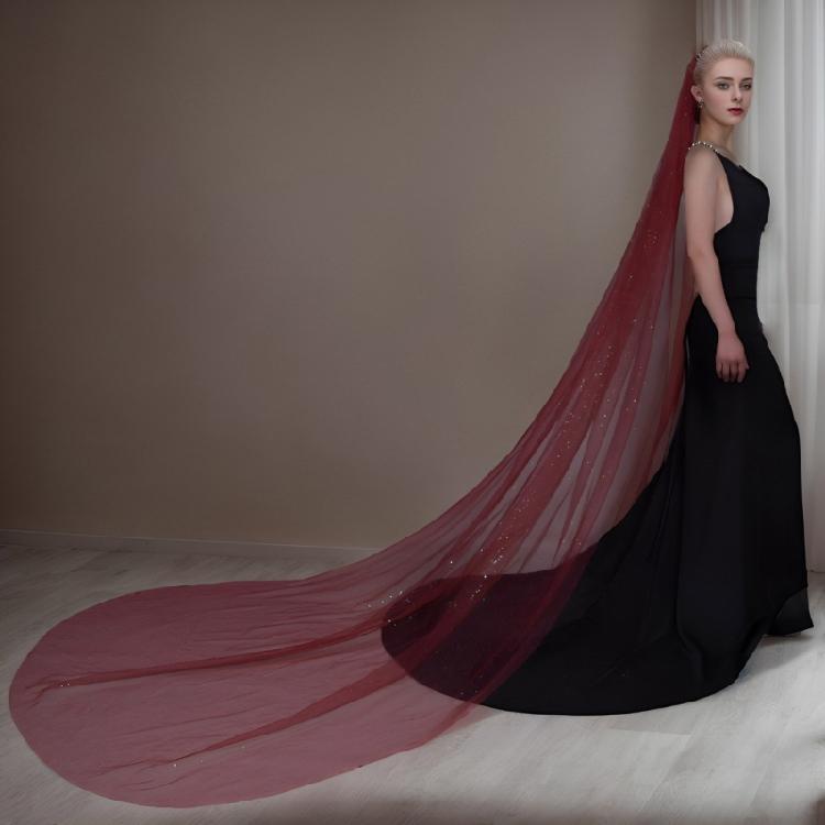 Delicate Lace Tulle Bride Veil Overlength Gilding Veil for Woman Marriage
