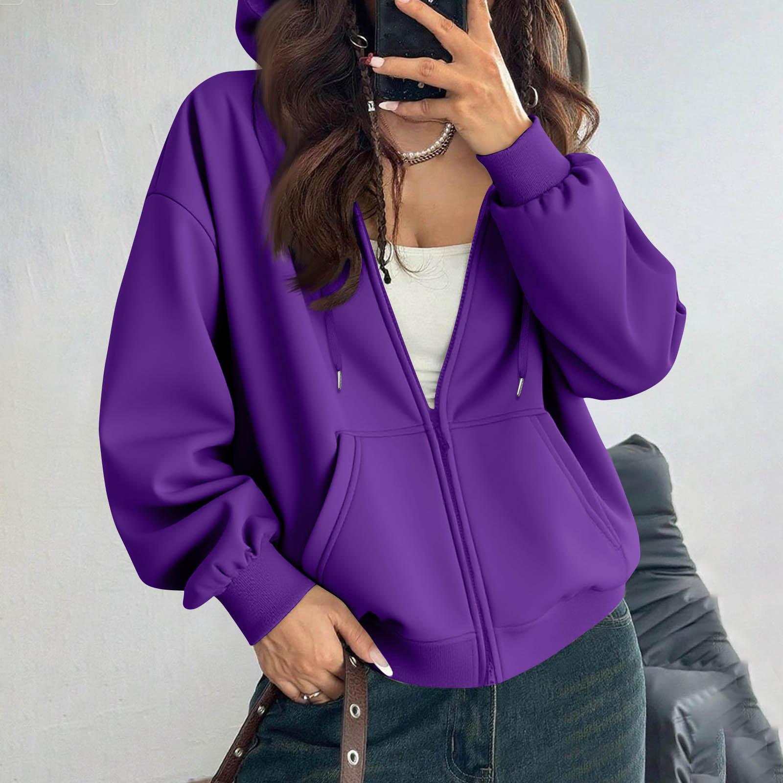 

Women s Off Shoulder Zipper Hoodie Sweatshirt Fashion Clothing Casual Jacket XL фиолетовый
