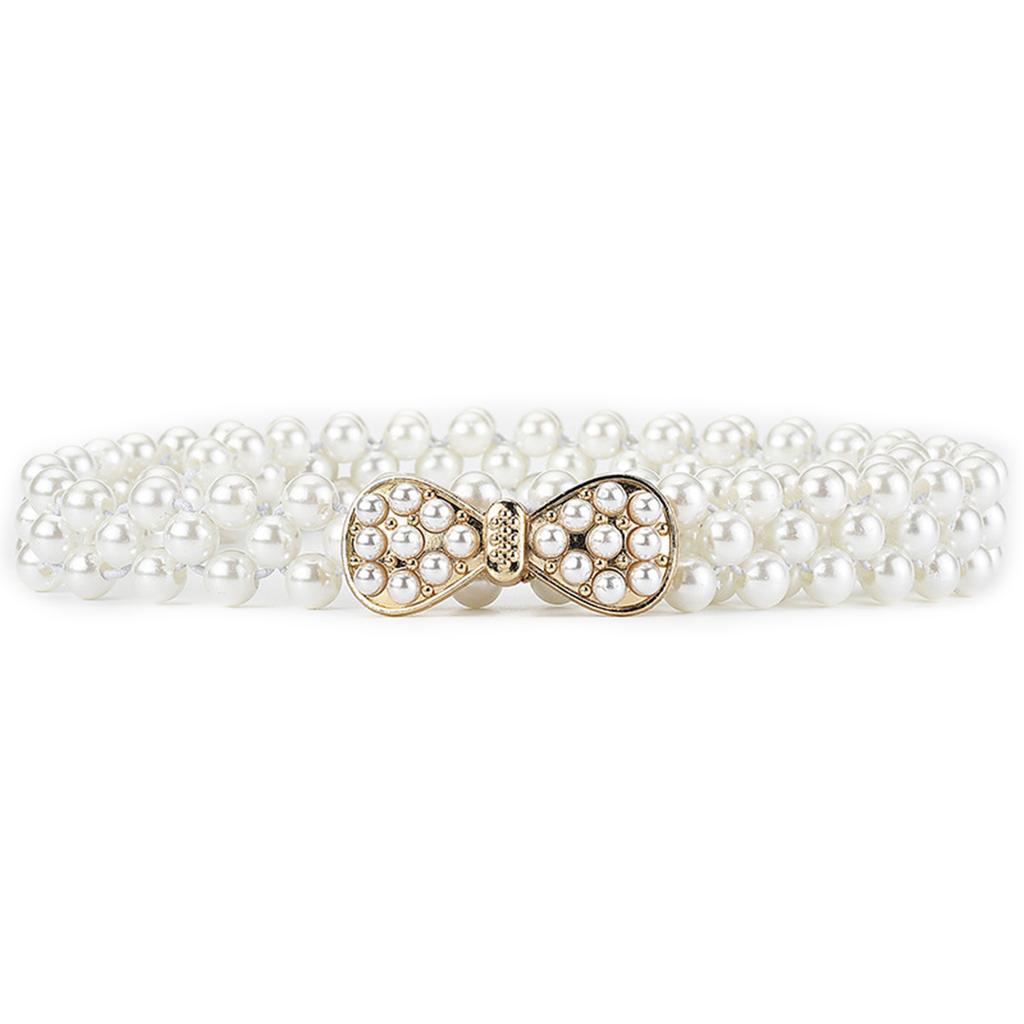 Elegant Adjustable Waist Accessory Elegant Pearls Waist Belt with Rhinestones Accent Stylish Waistband Adornment