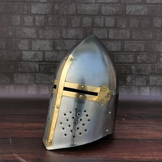Templar Knight Helmet with Mason's Brass Cross, Medieval Crusader Helmet, Medieval Armour Silver Finish Cosplay Helmet
