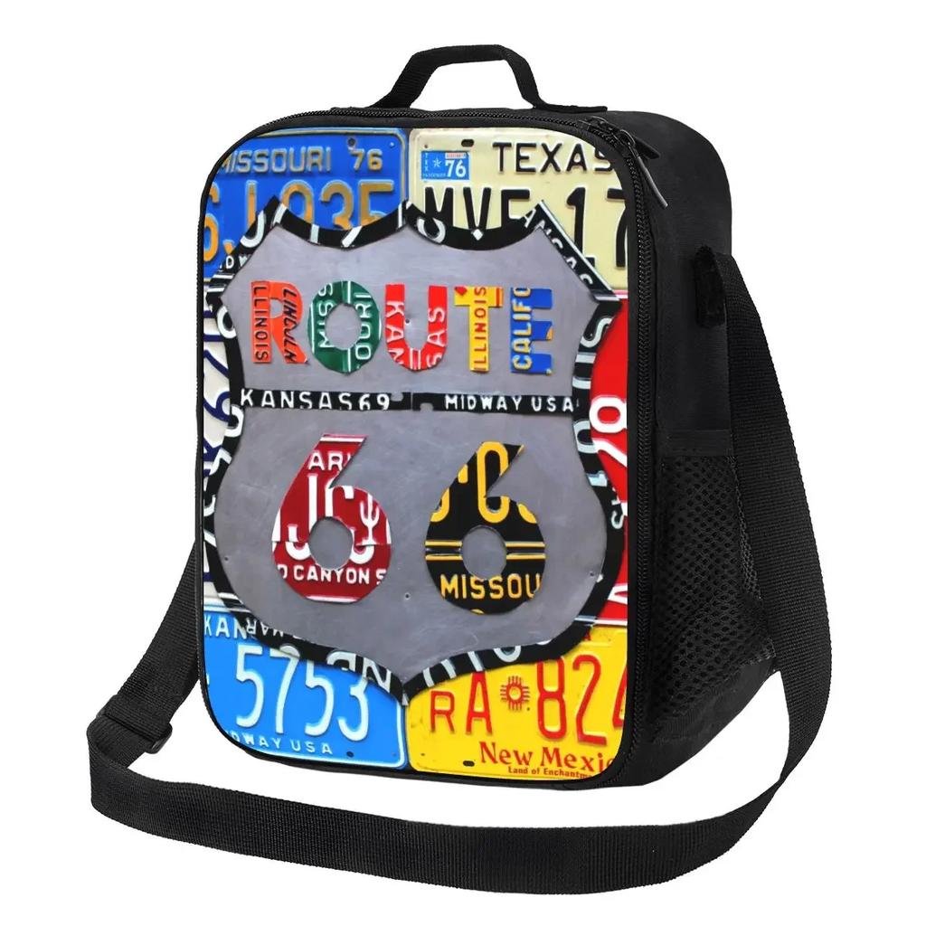 Motorcycle Ride Route 66 Insulated Lunch Bags for US Numbered Highways Resuable Thermal Cooler Food Lunch Box Work School Travel