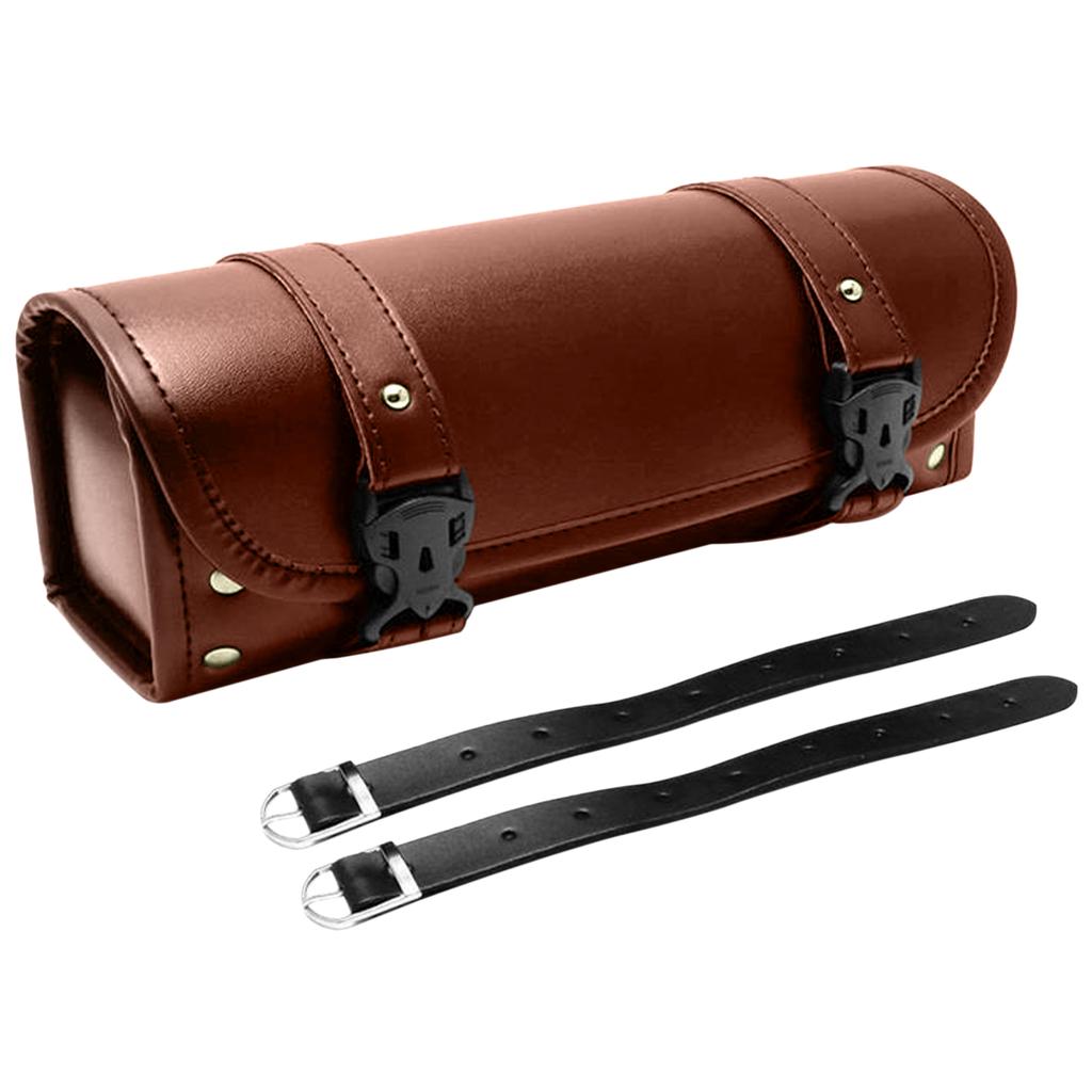 Motorcycle Tool Bag, Universal PU Leather Motorcycle Fork Bag Saddlebag with Adjustable Straps, Handlebar Bag Storage