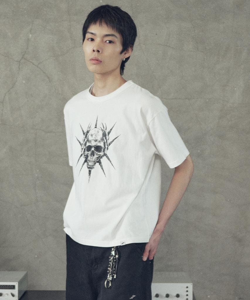 SUPERSUB Spike Skull Crop Short Sleeve T-Shirt - White