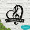 Personalized Metal Heart Wall Art Music Note Name Sign Black White Home Decor