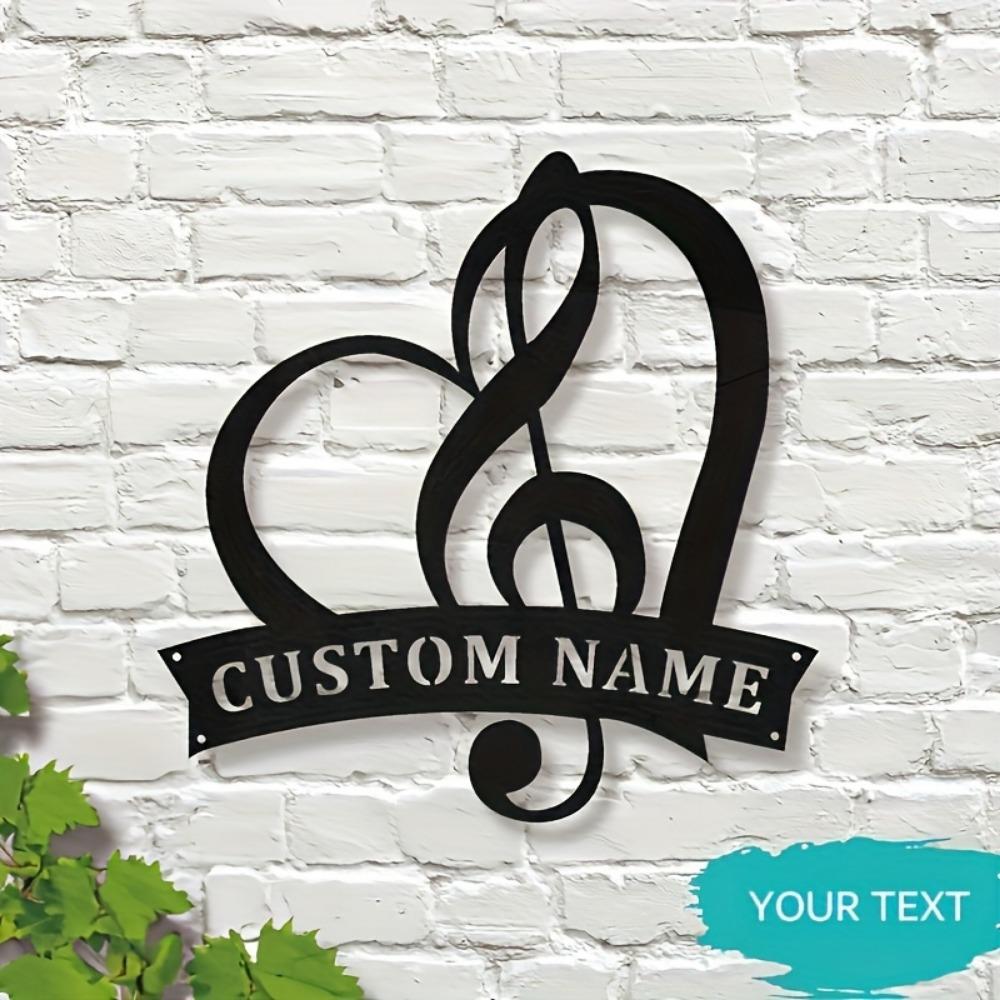 Personalized Metal Heart Wall Art Music Note Name Sign Black White Home Decor