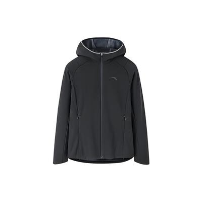 Anta Running Series Logo Print Fleece Hooded Long Sleeve Jacket Women Jacket Black 962245607-4