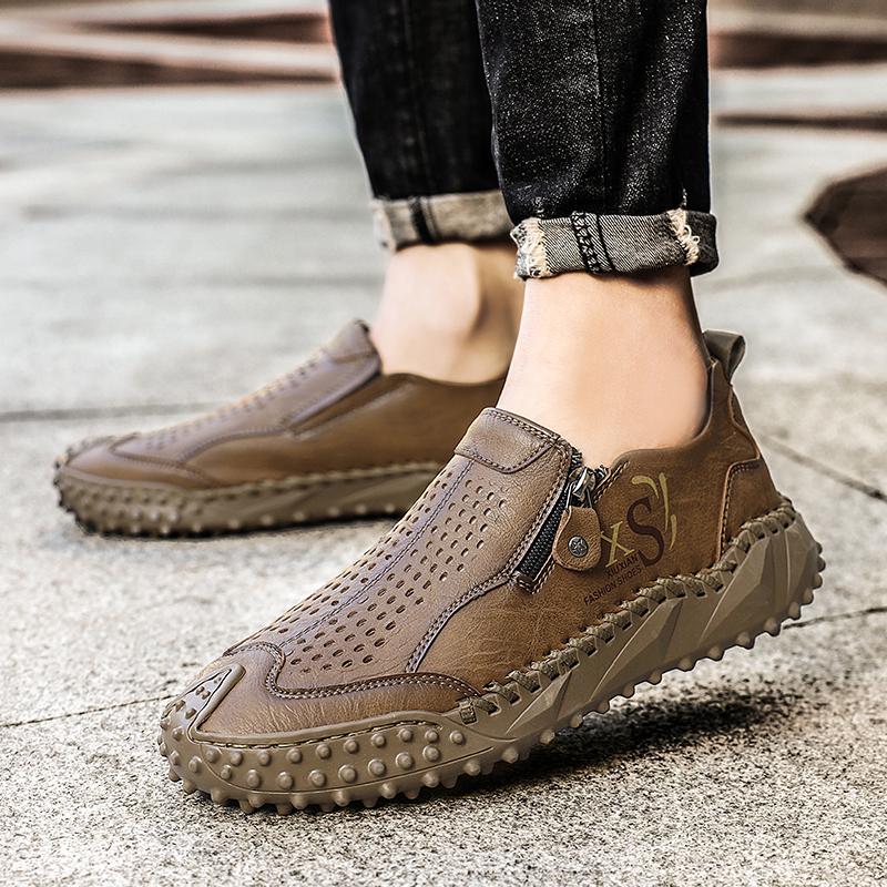 Ručně vyráběné pánské ležérní boty z štípané kůže, prodyšné mokasíny, pánské business ploché boty, boty pro řidiče