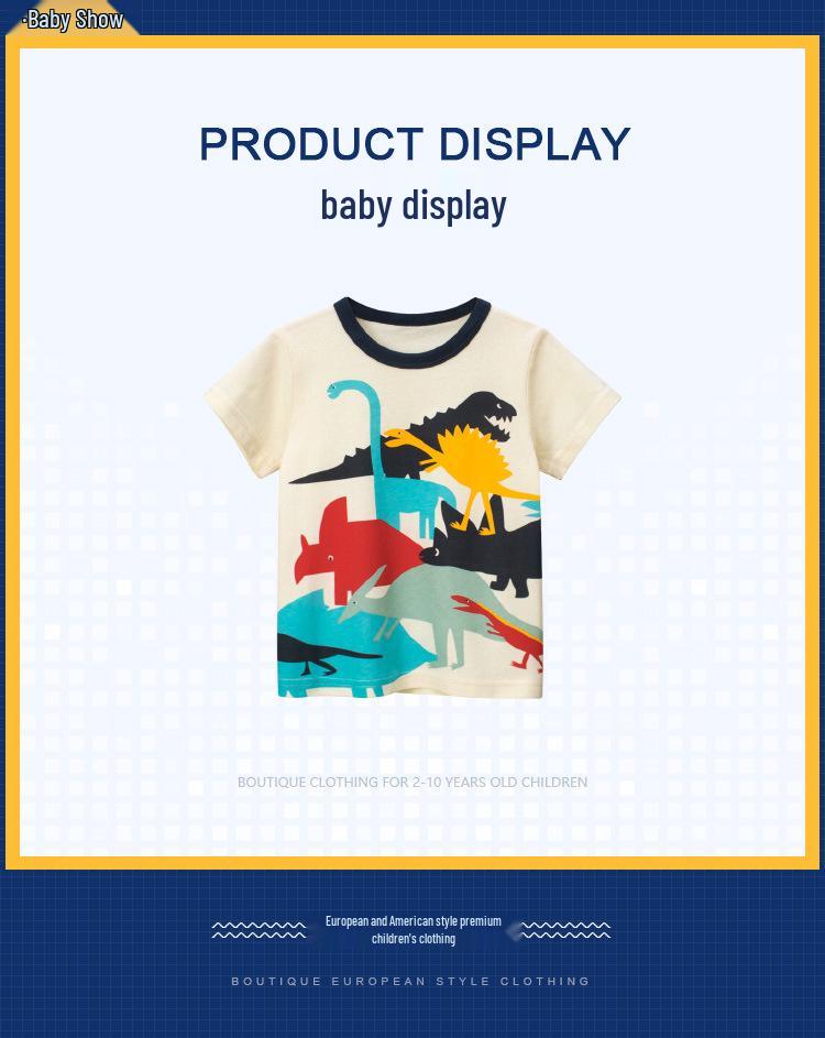 European & American 2025 Boys' Summer Dinosaur T-Shirts - Children's Cartoon Short Sleeves.