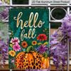 2D Flat Hello Fall Leopard Print Pumpkin Floral Metal Sign - 8.0x12.0inch Aluminum Wall Art, Colorful Autumn Farmhouse Front Porch Decor - Easy