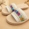 Ethnic Style Thick-Soled Large Size Flat Sandals with Hemp Rope Sole and Open-Toe Design.