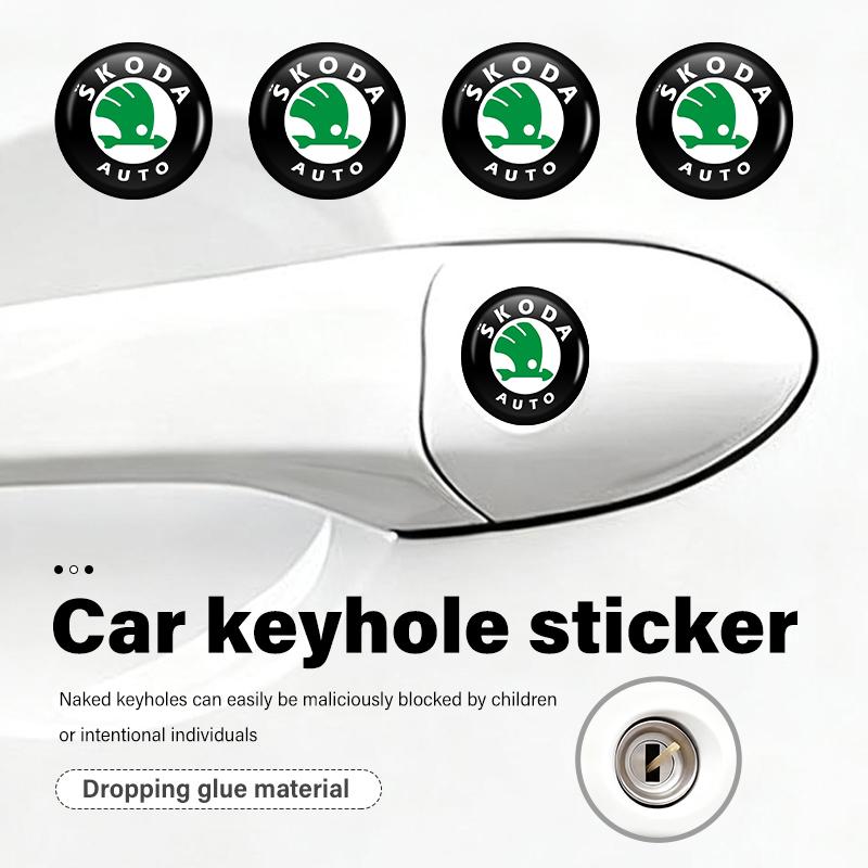 VAN4 For Skoda Car Door Keyhole Sticker Lock Protector Lock Core Decal Accessories octavia a5 a4 mk1 2 fabia superb rapid mk3 yeti